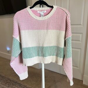 Ribbed Pink and Green Striped Sweater